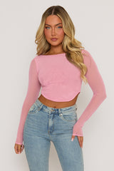 Pink Semi Sheer Mesh Top - Rosaleen