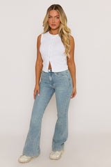White Sleeveless Button Up Rib Top - Nikolina