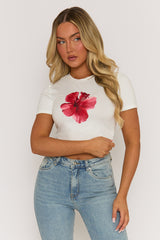 White Floral Crop Tshirt - Diletta