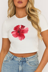 White Floral Crop Tshirt - Diletta