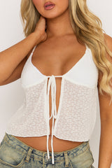 Ivory Lace Tie Front Cami Top - Verona