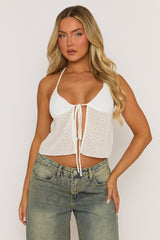 Ivory Lace Tie Front Cami Top - Verona