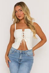 White Lace Up Front Cami Top - Denise