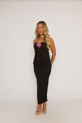 Black Mesh Flower Trim Open Front Top - Giovanna