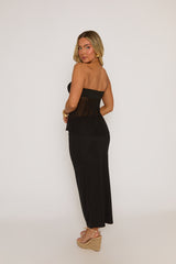 Black Mesh Flower Trim Open Front Top - Giovanna