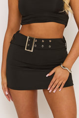 Black Buckle Micro Mini Skirt - Lacie