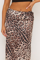 Brown Leopard Print Satin Maxi Skirt - Bonie