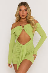 Green Cut Out Bead Trim Mini Dress - Reneta