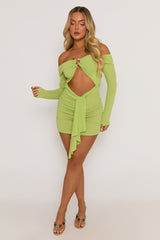 Green Cut Out Bead Trim Mini Dress - Reneta