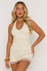 Cream Lace Halter Dress Mini Dress - Costanza