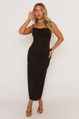 Black Cowl Draped Midaxi Slip Dress - Kamala