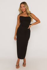 Black Cowl Draped Midaxi Slip Dress - Kamala
