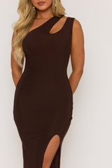 Chocolate One Shoulder Cut Out Midi Dress - Edris