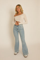 White Semi Sheer Off Shoulder Top - Carolina