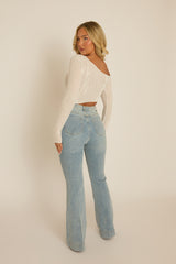 Light Blue Washed Stretch Flared Leg Jeans - Briani
