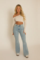 Light Blue Washed Stretch Flared Leg Jeans - Briani