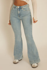 Light Blue Washed Stretch Flared Leg Jeans - Briani