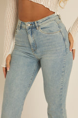 Light Blue Washed Stretch Flared Leg Jeans - Briani