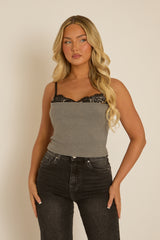 Grey Lace Bust Cami Top - Lilibet