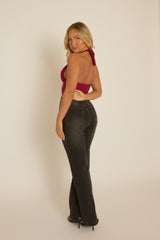 Wine Slinky Plunge Halter Top - Aino
