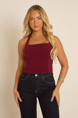 Wine Lace Trim Halter Top - Karlee