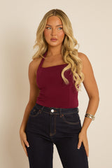 Wine Lace Trim Halter Top - Karlee
