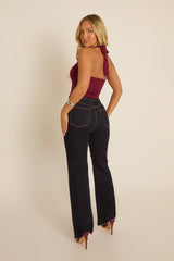 Wine Lace Trim Halter Top - Karlee