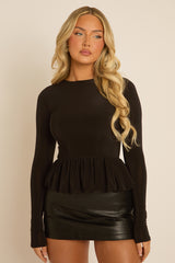 Black Slinky Peplum Top - Jane
