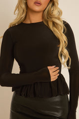 Black Slinky Peplum Top - Jane