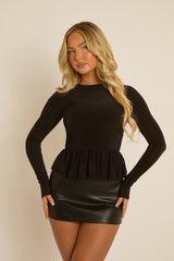 Black Slinky Peplum Top - Jane