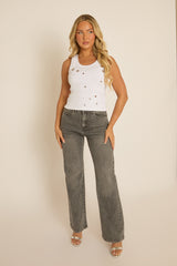 White Eyelet Detail Ribbed Vest Top - Jayla