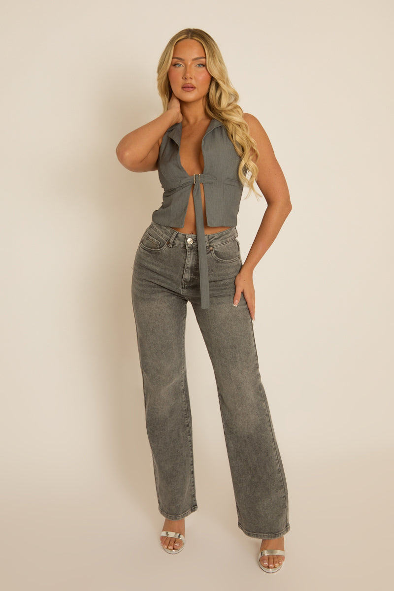 Grey Tailored Waistcoat Top - Ramona