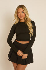 Black Pleated Mini Skort - Daphne