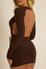 Chocolate Slinky Open Back Mini Dress - Alaina