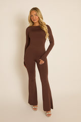 Chocolate Long Sleeve Jumpsuit - Hilda