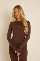 Chocolate Long Sleeve Jumpsuit - Hilda