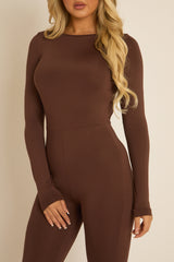 Chocolate Long Sleeve Jumpsuit - Hilda