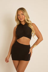 Black Ruched Front Cut Out Mini Dress - Albina