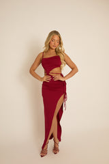 Wine Cut Out Maxi Dress - Sunny