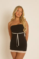 Black Lace Hem Mini Dress - Maren