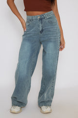 Washed Blue Wide Leg Jeans - Lilla