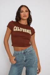 Brown California Cropped T-shirt - Elom