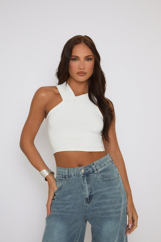 White Asymmetric Crop Top - Sidney