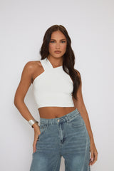 White Asymmetric Crop Top - Sidney