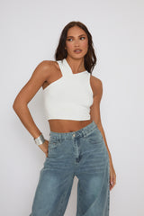 White Asymmetric Crop Top - Sidney
