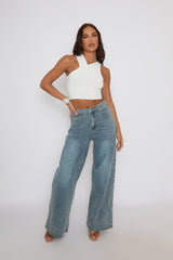 White Asymmetric Crop Top - Sidney