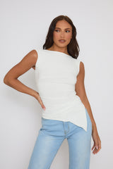 White Asymmetric Ruched Top - Chester