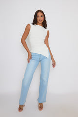 White Asymmetric Ruched Top - Chester