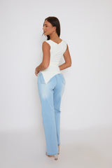 White Asymmetric Ruched Top - Chester