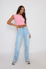Washed Blue Stretch Wide Leg Jean - Samantha